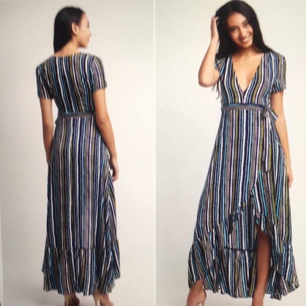 XIX Palms v neck high low ruffle striped sun dress